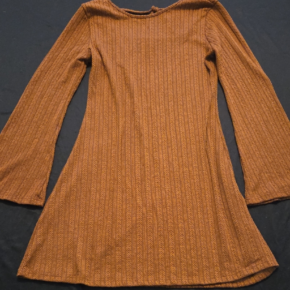 Brown Patterned Long Sleeve Dress